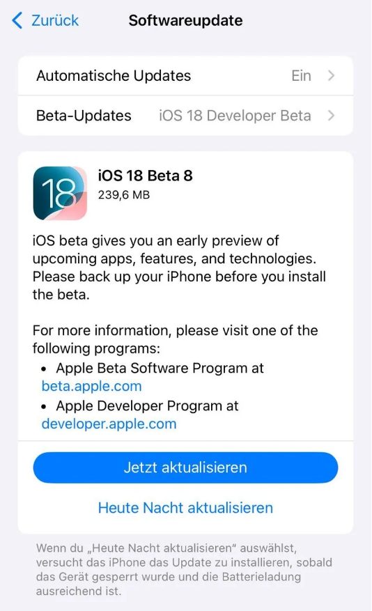 革吉苹果手机维修分享苹果 iOS / iPadOS 18 开发者预览版 Beta 8 发布 